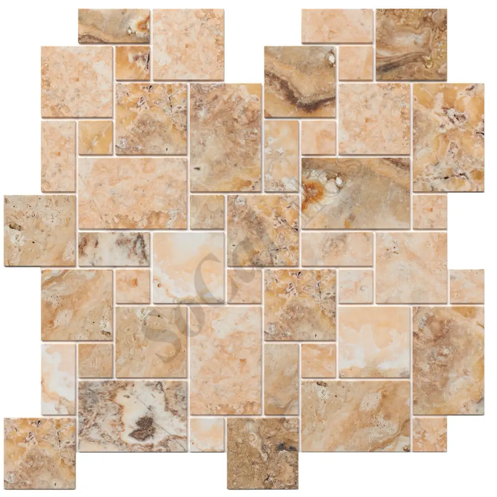 Antico Onyx Travertine Versailles Pattern Tile Brushed & Chiseled/Antiqued Wall Tile