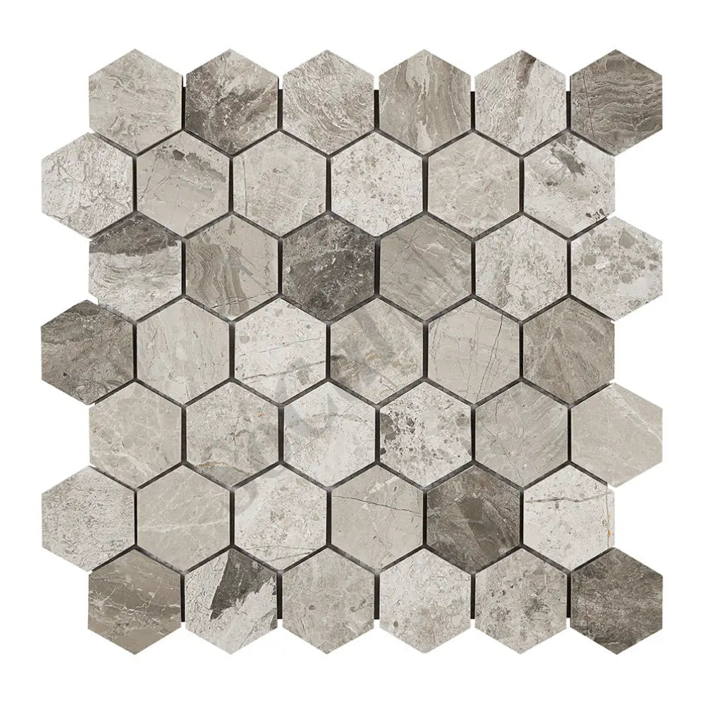 Atlantic Gray Marble 2’’ X 2’’ Hexagon Mosaic Polished/Honed Wall Tile