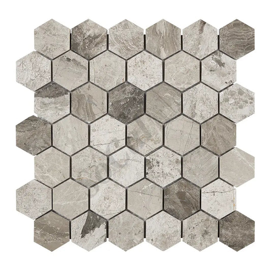 Atlantic Gray Marble 2’’ X 2’’ Hexagon Mosaic Polished/Honed Wall Tile