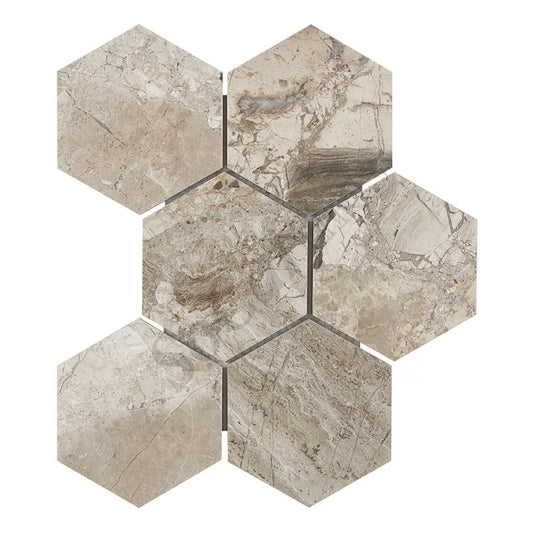 Atlantic Gray Marble 4’’ X 4’’ Hexagon Mosaic Polished/Honed Wall Tile