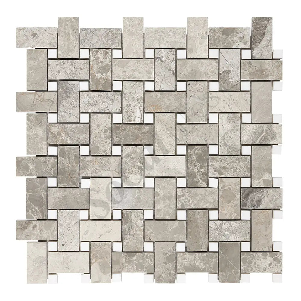 Atlantic Gray Marble Basketweave Mosaic (w/ White Dots) Polished/Honed Wall Tile