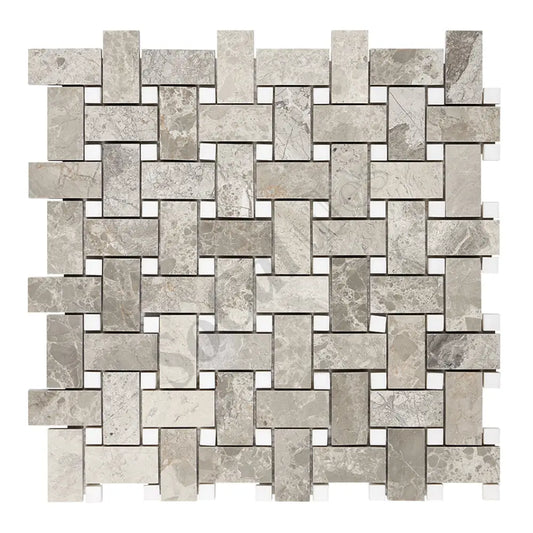 Atlantic Gray Marble Basketweave Mosaic (w/ White Dots) Polished/Honed Wall Tile