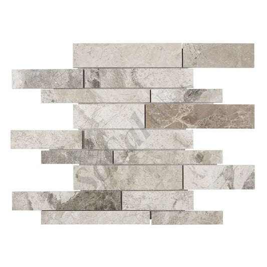 Atlantic Gray Marble Manhattan Random-Strip Mosaic Polished/Honed Wall Tile