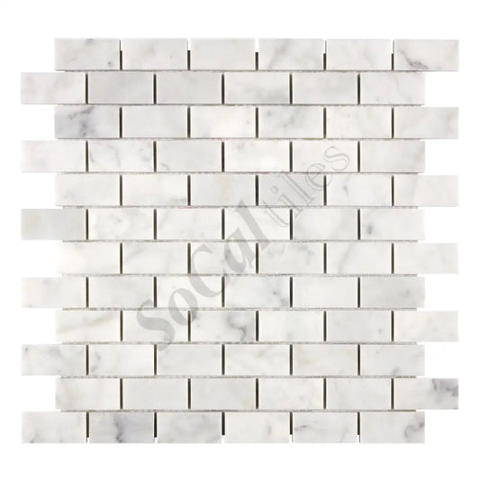 Bianco Carrara White Marble 1’’ X 2’’ Brick Mosaic Polished / 1 sheet Wall Tile