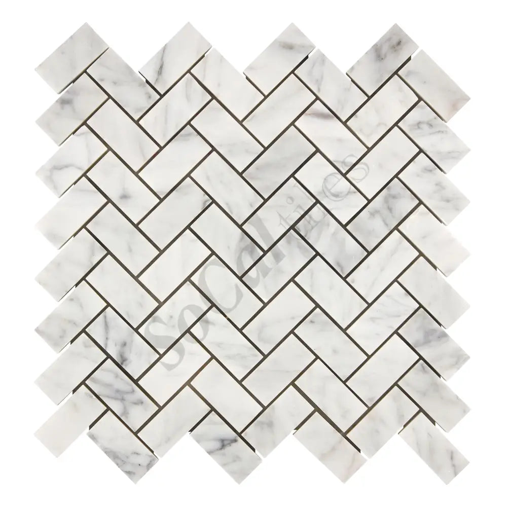 Bianco Carrara White Marble 1’’ X 2’’ Herringbone Mosaic Wall Tile
