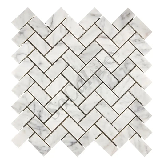 Bianco Carrara White Marble 1’’ X 2’’ Herringbone Mosaic Wall Tile