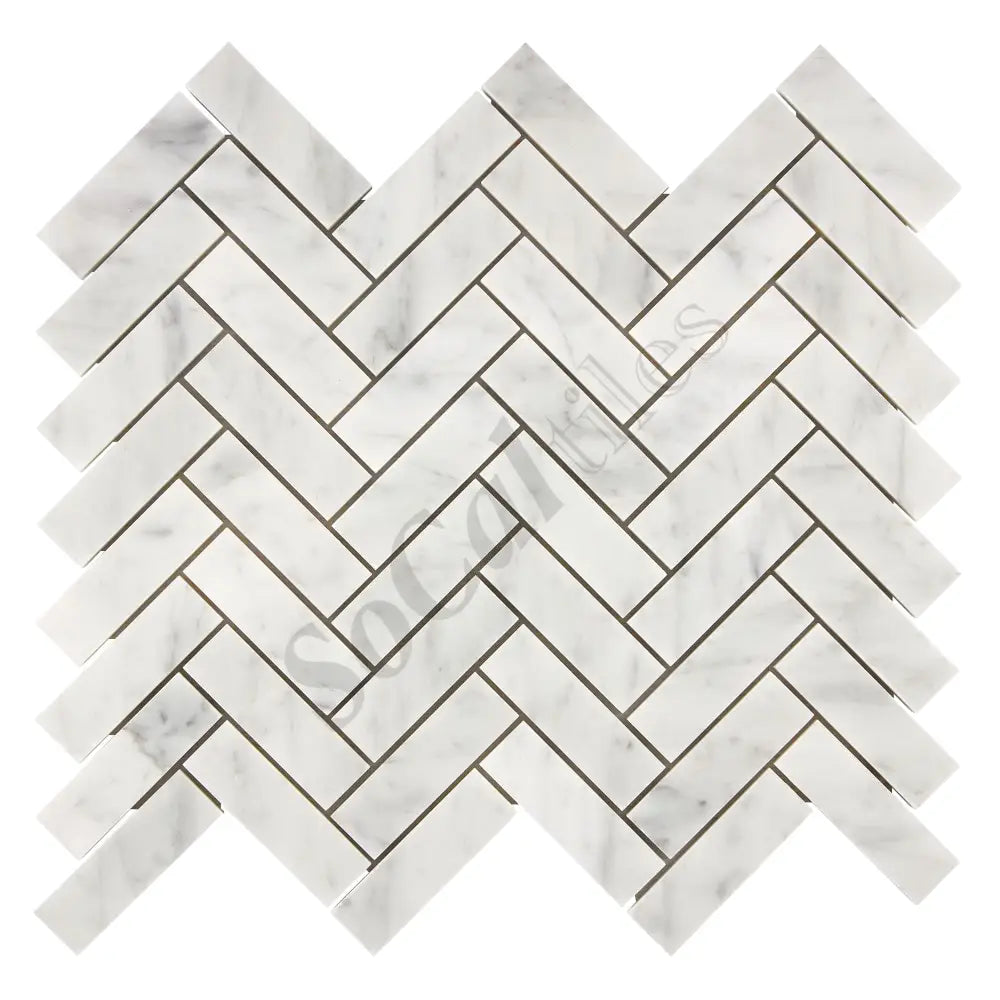 Bianco Carrara White Marble 1’’ X 3’’ Herringbone Mosaic Wall Tile