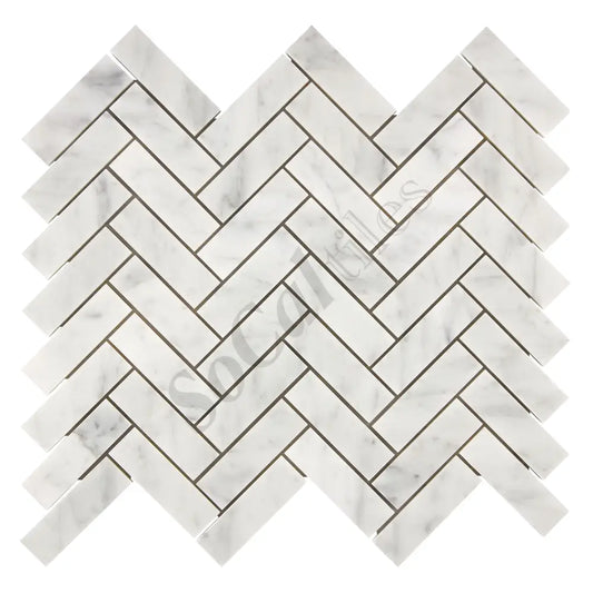 Bianco Carrara White Marble 1’’ X 3’’ Herringbone Mosaic Wall Tile