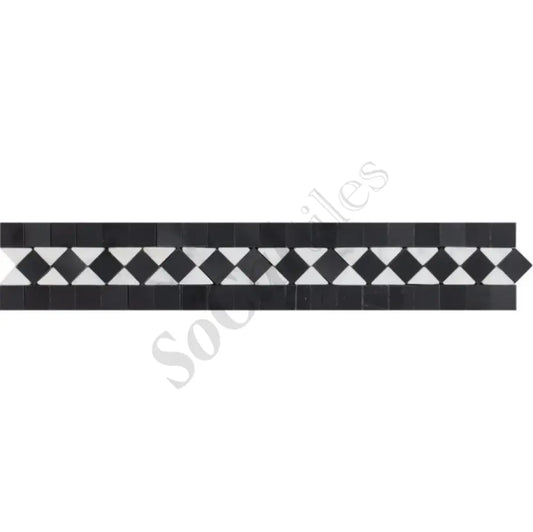 Bianco Carrara White Marble 2’’ X 12’’ BIAS Border (w/ Black) Accent & Trim Tile