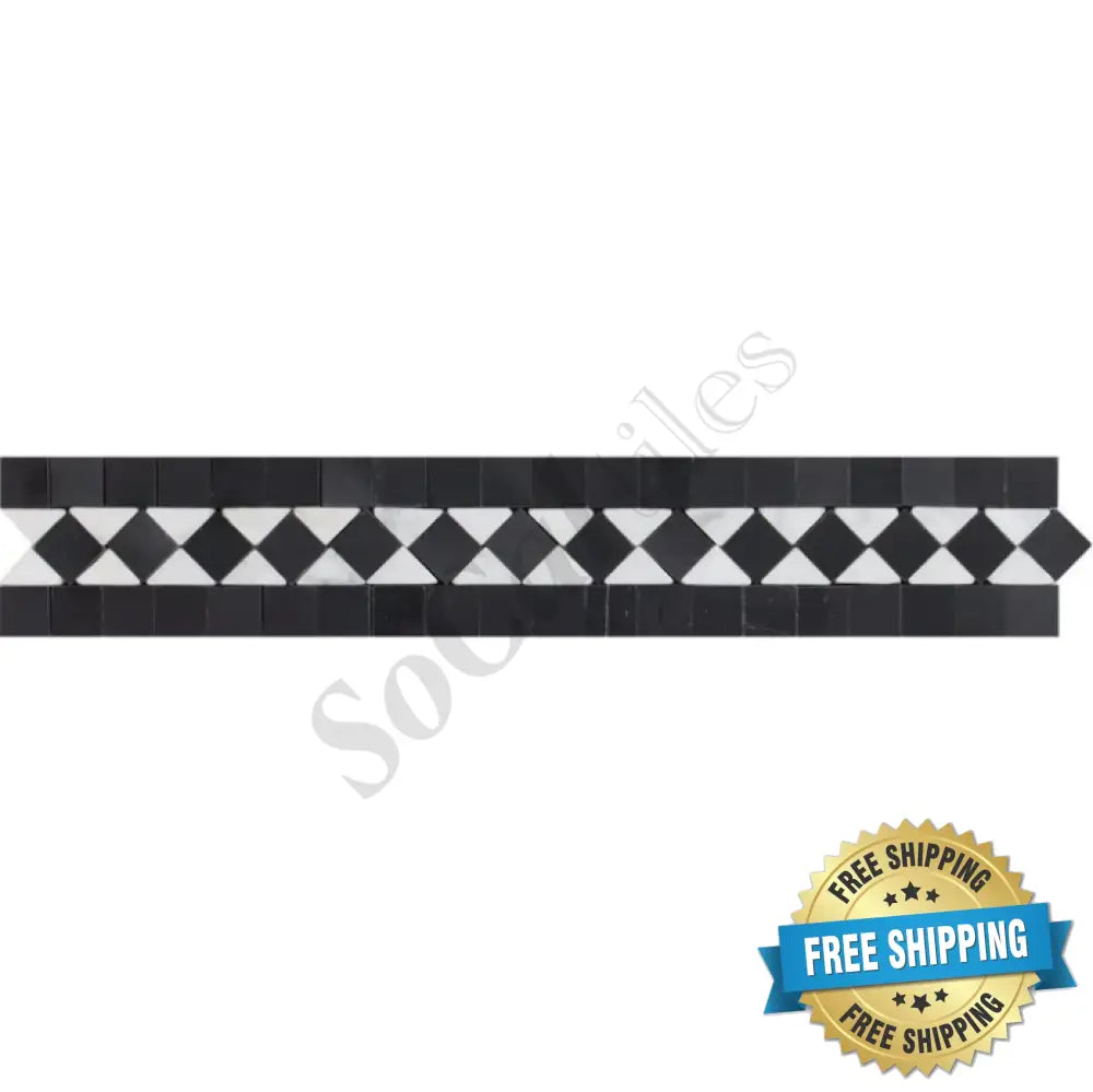 Bianco Carrara White Marble 2’’ X 12’’ BIAS Border (w/ Black) Accent & Trim Tile