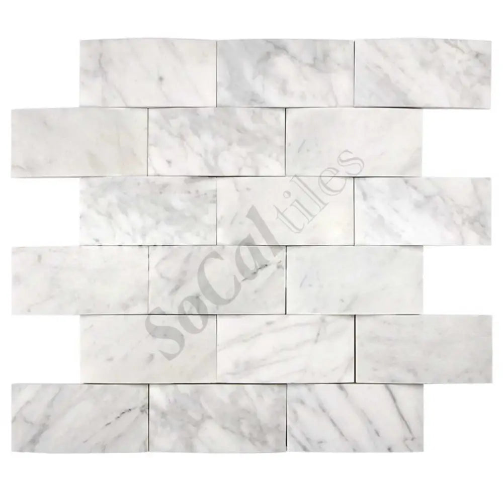 Bianco Carrara White Marble 2’’ X 4’’ Round-Faced Brick Mosaic Wall Tile
