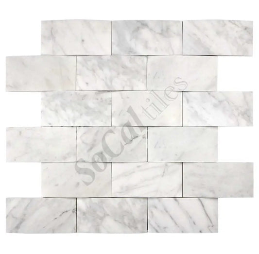 Bianco Carrara White Marble 2’’ X 4’’ Round-Faced Brick Mosaic Wall Tile