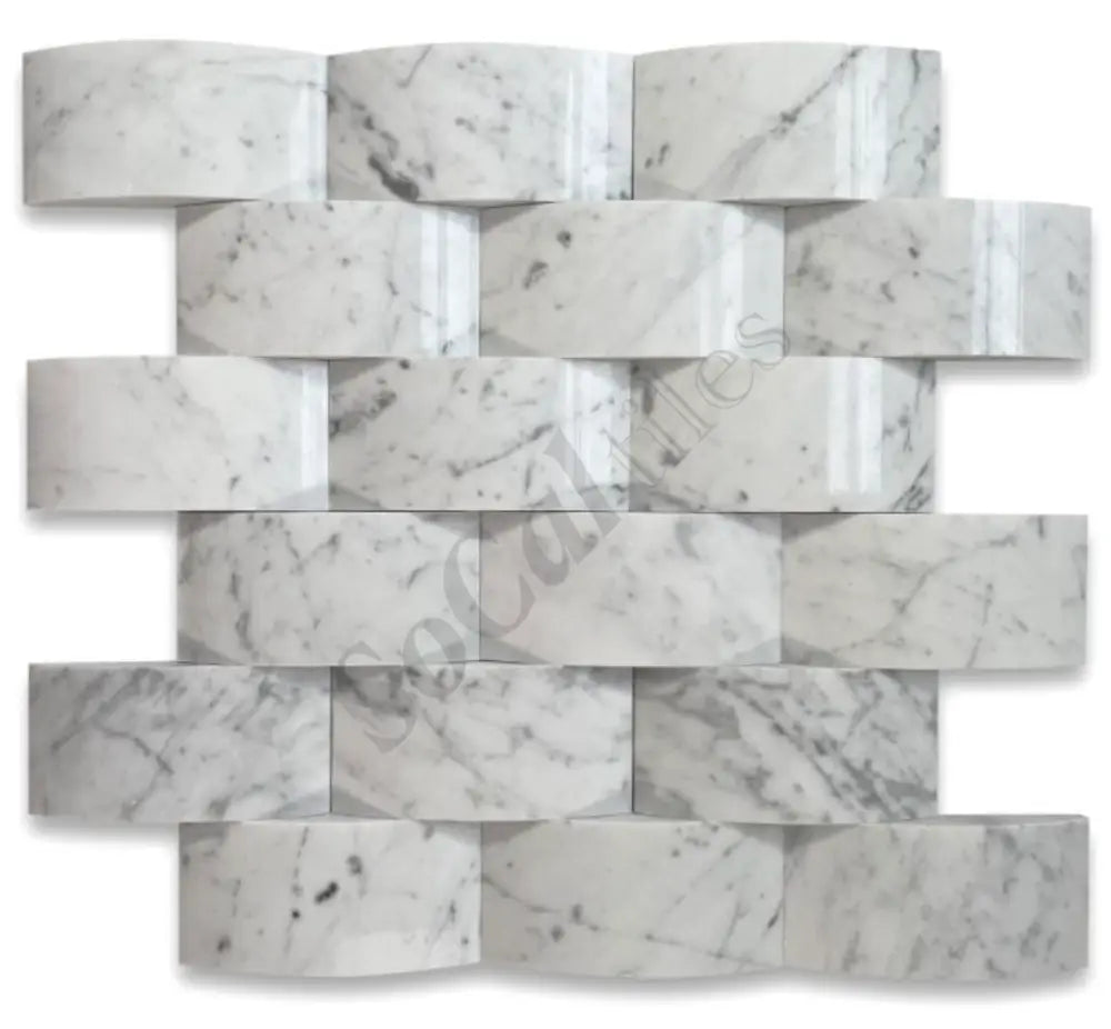 Bianco Carrara White Marble 2’’ X 4’’ Round-Faced Brick Mosaic Wall Tile