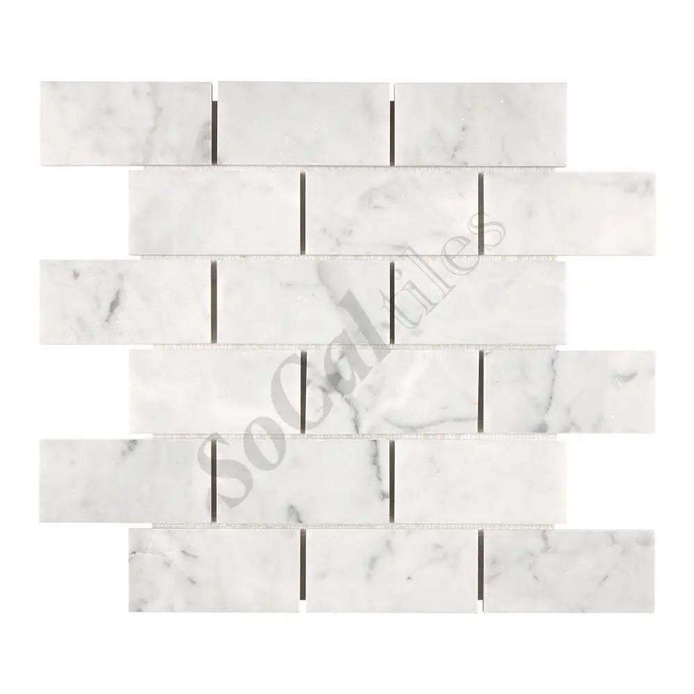 Bianco Carrara White Marble 2’’ X 4’’ Straight-Edged Brick Mosaic Polished / 1 sheet Wall Tile