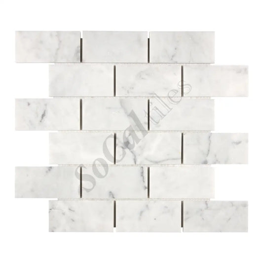 Bianco Carrara White Marble 2’’ X 4’’ Straight-Edged Brick Mosaic Polished / 1 sheet Wall Tile