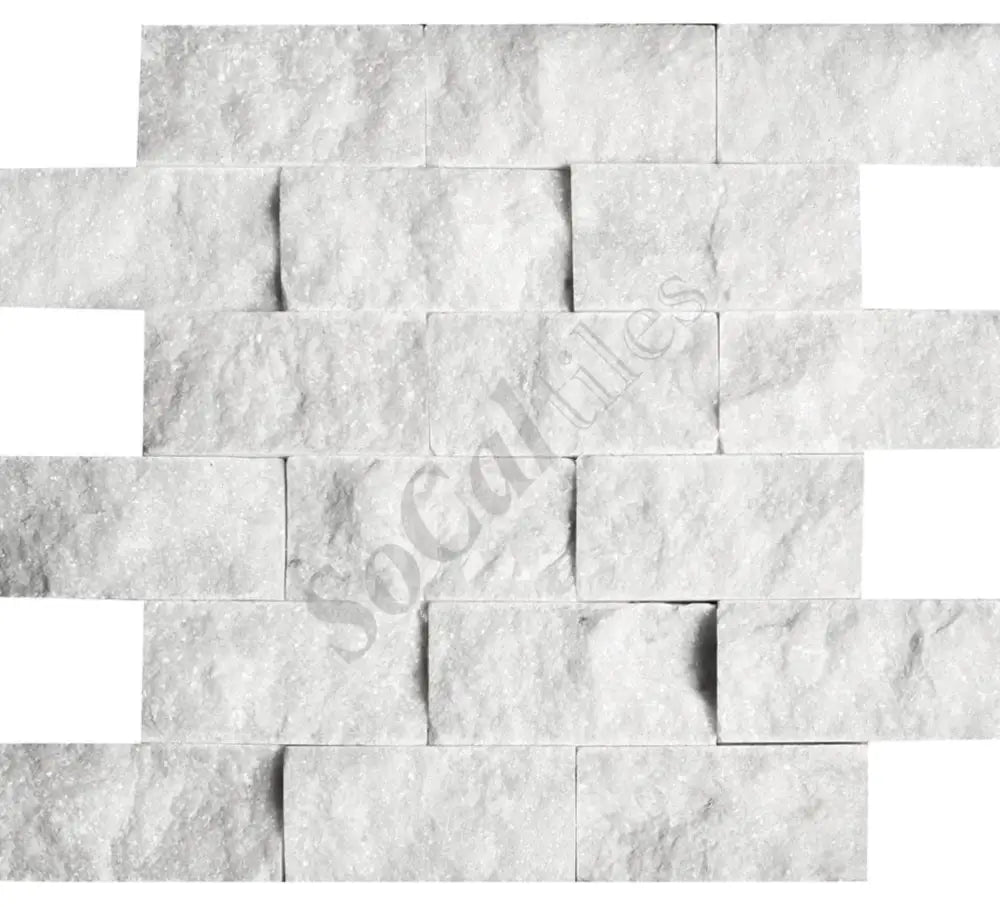 Bianco Carrara White Marble 2’’ X 4’’ Straight-Edged Brick Mosaic Split-Faced / 1 sheet Wall Tile