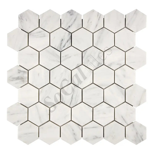 Bianco Carrara White Marble 2’’ X 2’’ Hexagon Mosaic Wall Tile