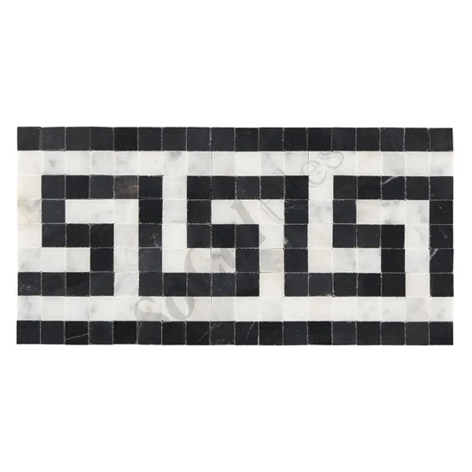 Bianco Carrara White Marble 3-1/2’’ X 7’’ Greek Key Border (w/ Black) Accent & Trim Tile