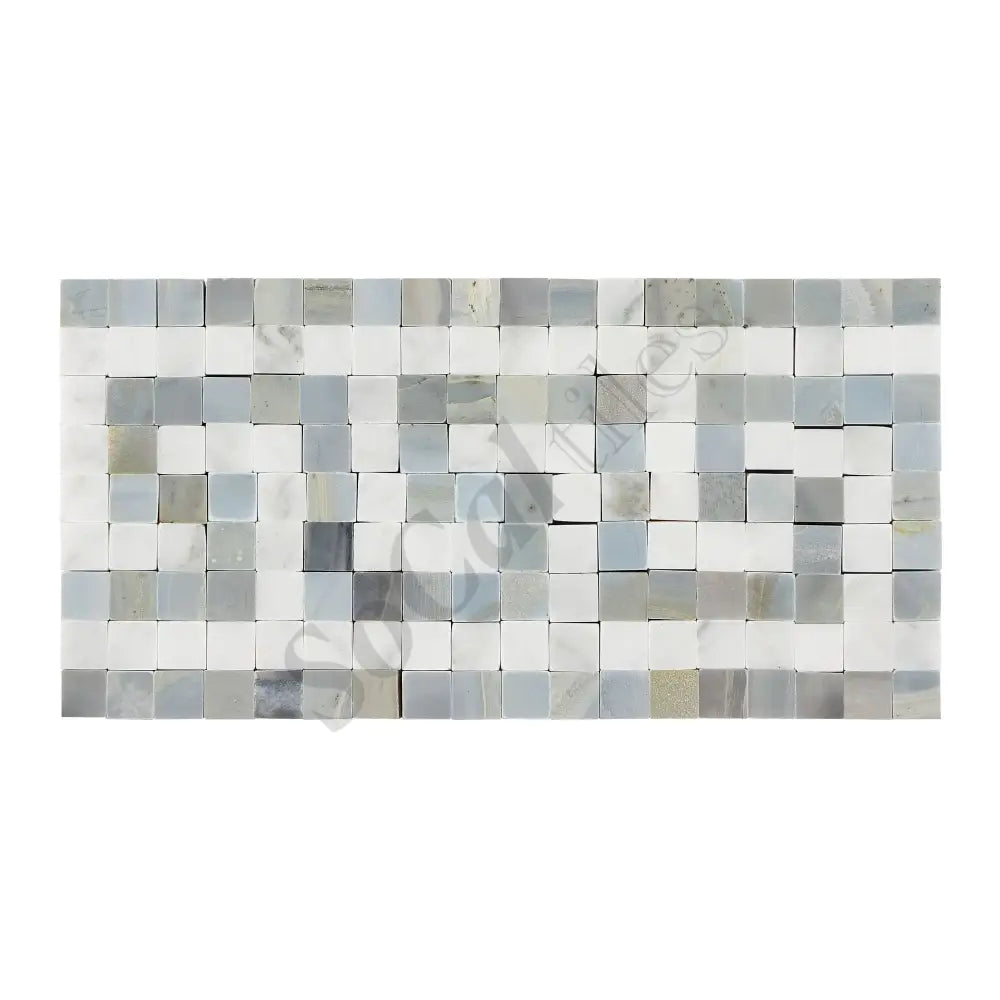 Bianco Carrara White Marble 3-1/2’’ X 7’’ Greek Key Border (w/ Blue-Gray) Accent & Trim Tile