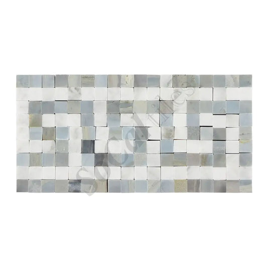 Bianco Carrara White Marble 3-1/2’’ X 7’’ Greek Key Border (w/ Blue-Gray) Accent & Trim Tile