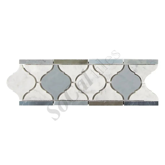 Bianco Carrara White Marble 3-7/8’’ X 11-5/8’’ Lantern Border (w/ Blue-Gray) Accent & Trim Tile