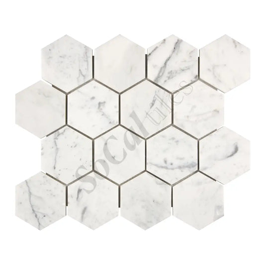 Bianco Carrara White Marble 3’’ X 3’’ Hexagon Mosaic Wall Tile