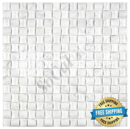 Bianco Carrara White Marble 3D Small-Bread Mosaic Wall Tile