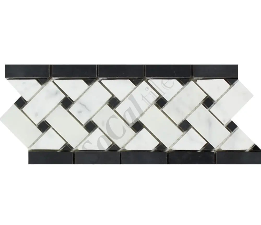 Bianco Carrara White Marble 4-3/4’’ X 12’’ Basketweave Border (w/ Black) Accent & Trim Tile