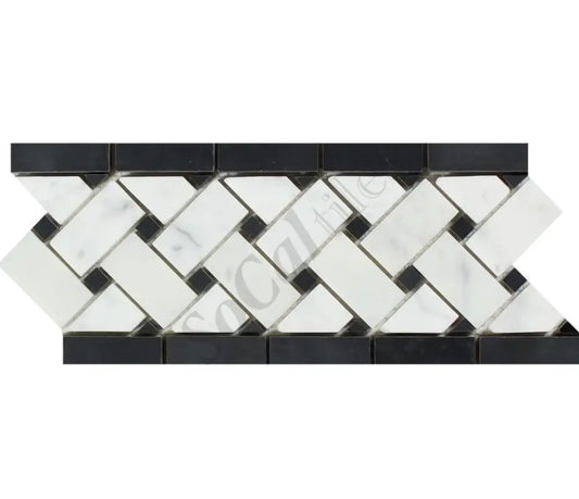 Bianco Carrara White Marble 4-3/4’’ X 12’’ Basketweave Border (w/ Black) Accent & Trim Tile