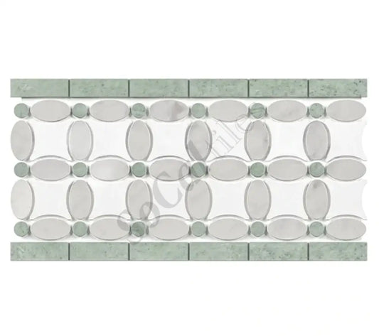Bianco Carrara White Marble 5-3/4’’ X 11-1/4’’ Florida Flower Border (w/ Ming Green) Accent & Trim Tile