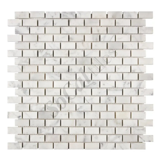 Bianco Carrara White Marble 5/8’’ X 1-1/4’’ Brick Mosaic Wall Tile