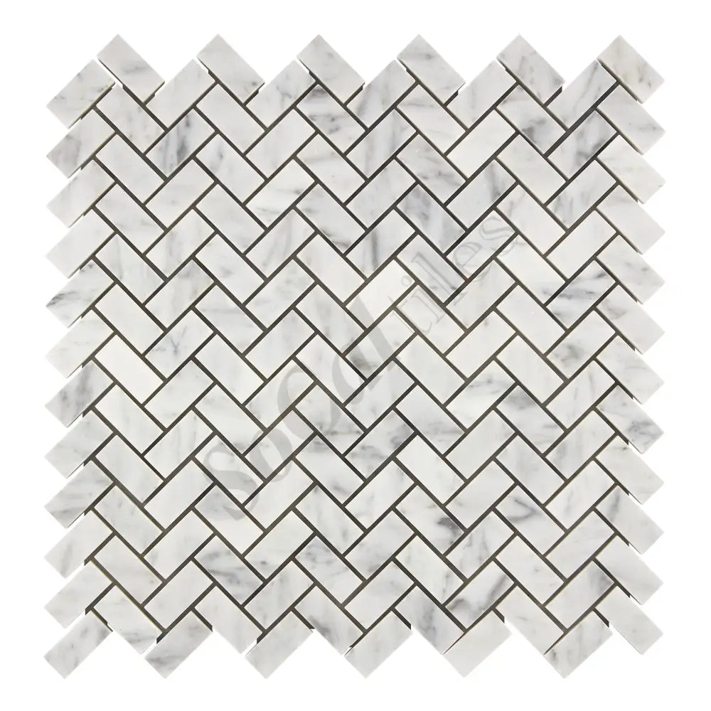 Bianco Carrara White Marble 5/8’’ X 1-1/4’’ Herringbone Mosaic Wall Tile