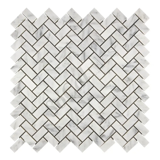 Bianco Carrara White Marble 5/8’’ X 1-1/4’’ Herringbone Mosaic Wall Tile