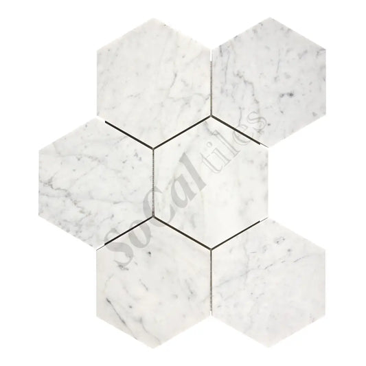 Bianco Carrara White Marble 5’’ X 5’’ Hexagon Mosaic Wall Tile
