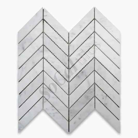 Bianco Carrara White Marble Chevron Large Mosaic Wall Tile
