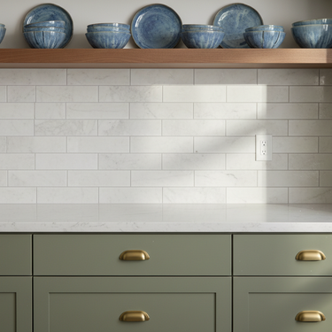 Bianco Congelato 2x8 kitchen backsplash