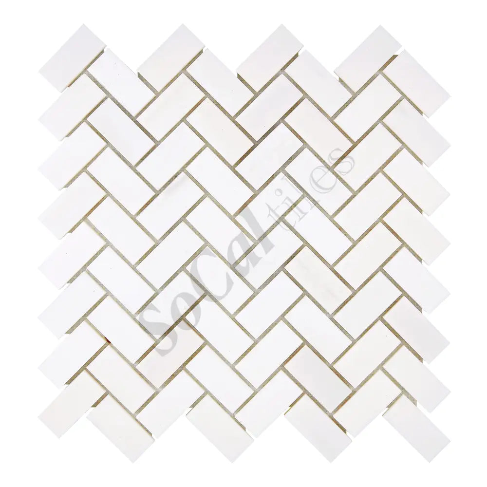 Bianco Dolomite 1’’ X 2’’ Herringbone Mosaic Round-Faced (CNC-Arched) & Honed Backsplash Tile