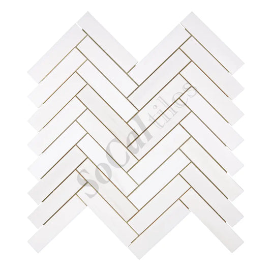 Bianco Dolomite 1’’ X 4’’ Herringbone Mosaic Polished/Honed Backsplash Tile