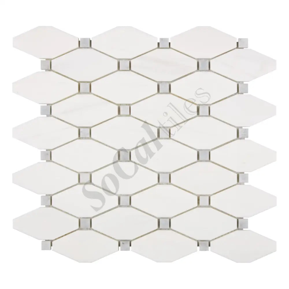 Bianco Dolomite Octave Mosaic w/ Blue-Gray Dots Backsplash Tile