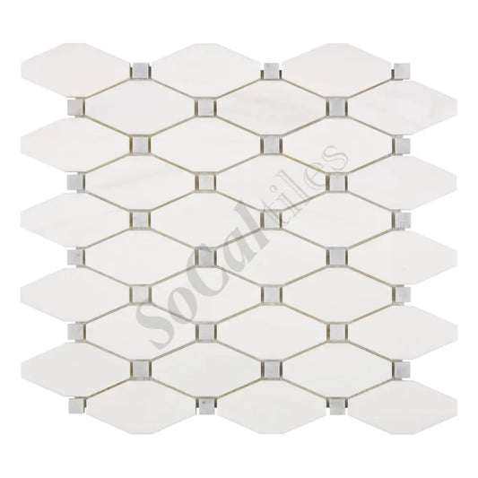Bianco Dolomite Octave Mosaic w/ Blue-Gray Dots Backsplash Tile