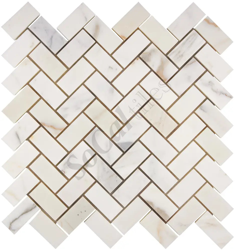 Calacatta Gold Marble 1’’ X 2’’ Herringbone Mosaic Wall Tile
