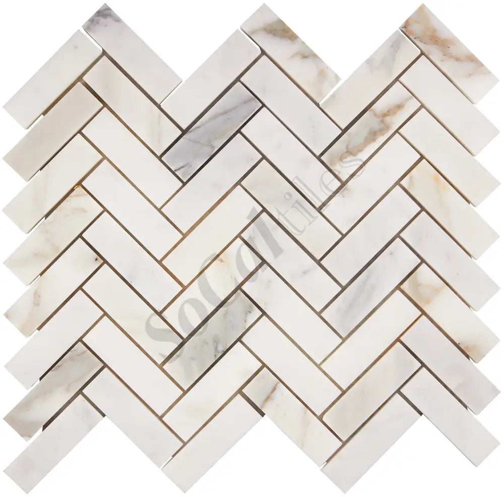 Calacatta Gold Marble 1’’ X 3’’ Herringbone Mosaic Wall Tile