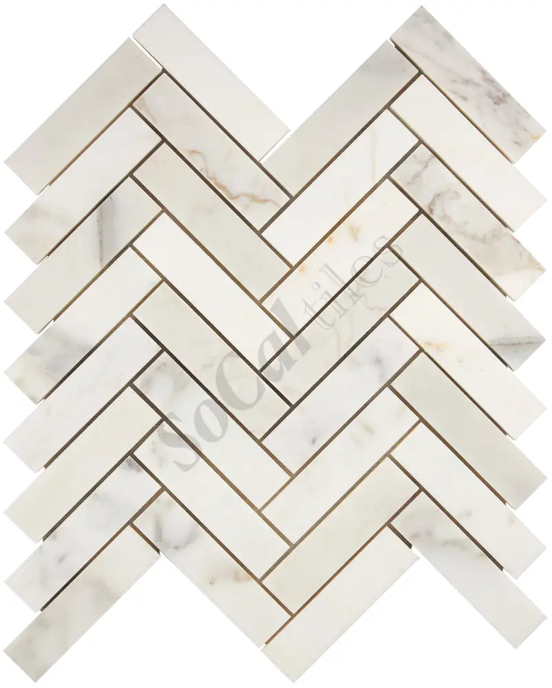 Calacatta Gold Marble 1’’ X 4’’ Herringbone Mosaic Wall Tile