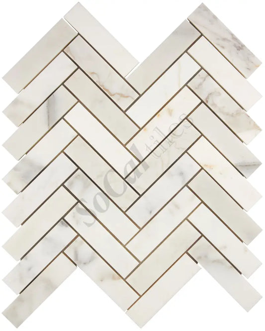 Calacatta Gold Marble 1’’ X 4’’ Herringbone Mosaic Wall Tile