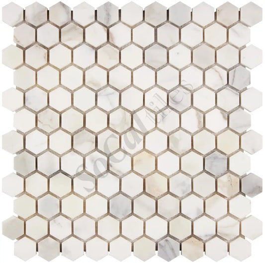 Calacatta Gold Marble 1’’ X 1’’ Hexagon Mosaic Wall Tile