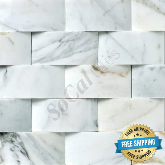 Calacatta Gold Marble 2’’ X 4’’ Round-Faced Brick Mosaic Wall Tile