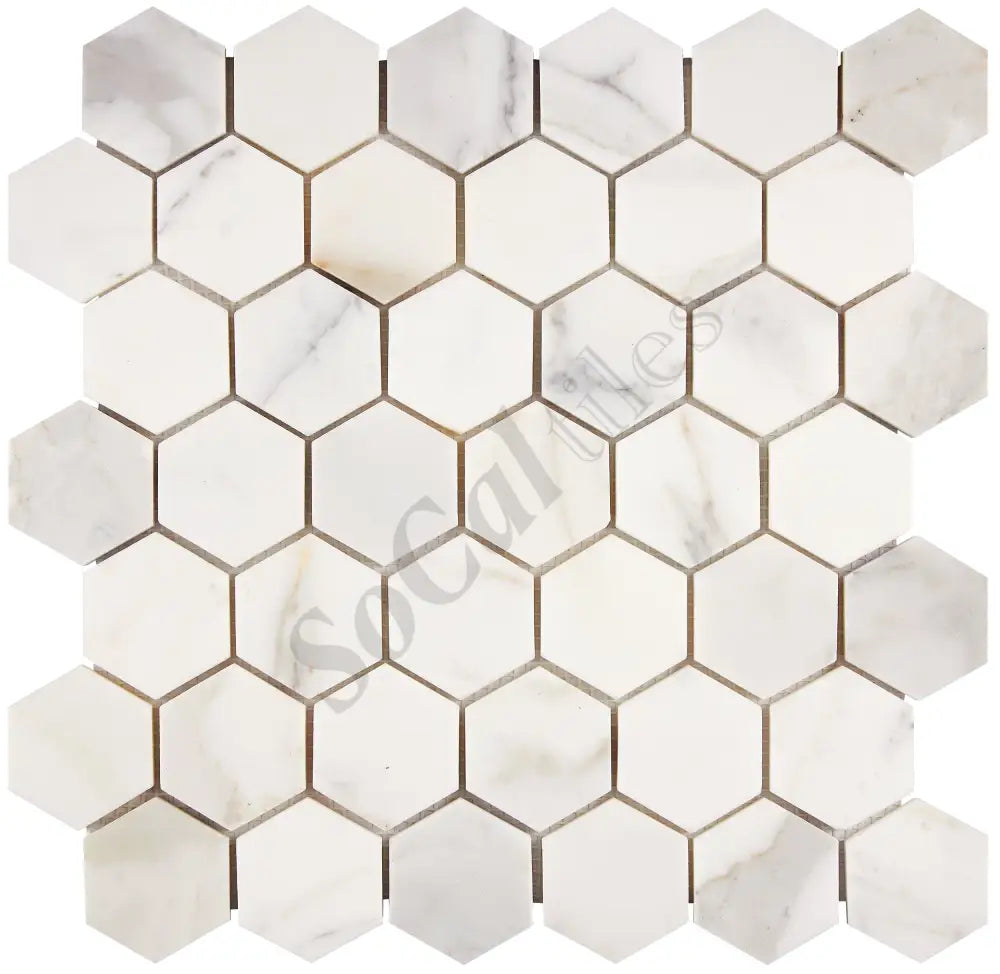 Calacatta Gold Marble 2’’ X 2’’ Hexagon Mosaic Wall Tile