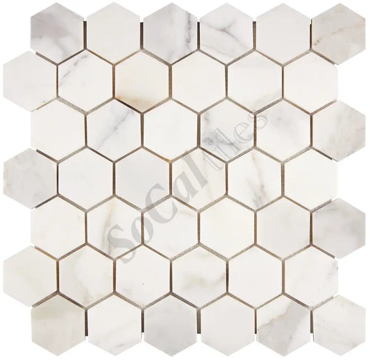 Calacatta Gold Marble 2’’ X 2’’ Hexagon Mosaic Wall Tile