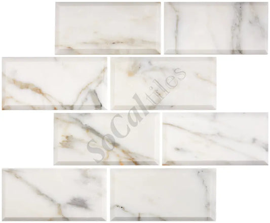 Calacatta Gold Marble 3’’ X 6’’ Tile Deep-Beveled Wall Tile