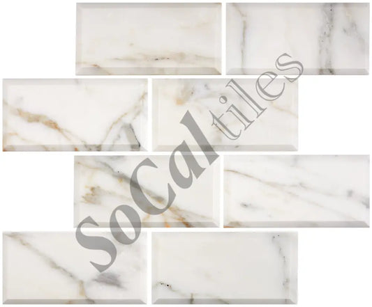 Calacatta Gold Marble 3’’ X 6’’ Tile Deep-Beveled Wall Tile